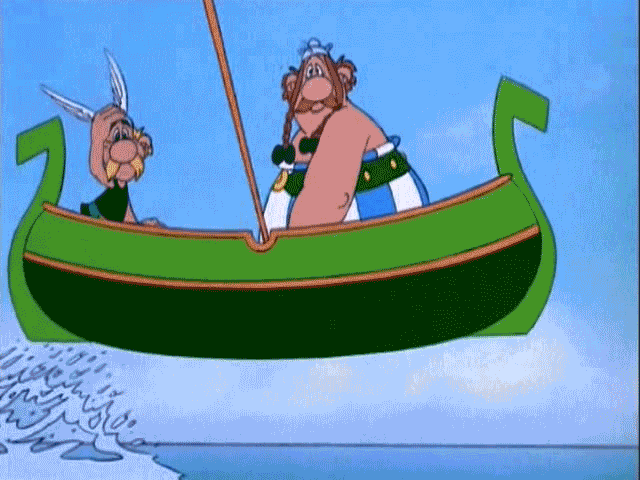 Astérix et Obélix sur un bateau