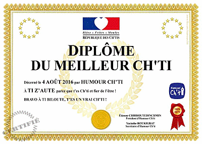 Diplôme du meilleur Ch'ti