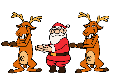 Papa Noël danse avec les rennes