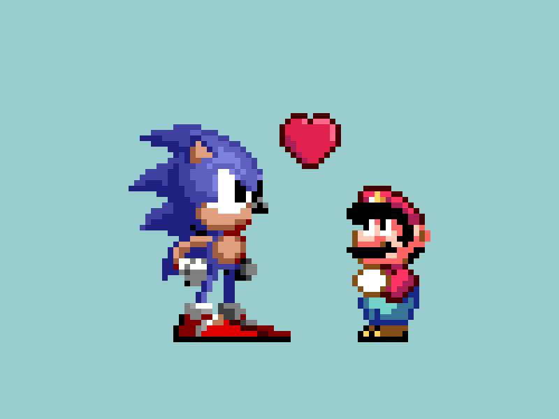 Sonic et Mario pixel art
