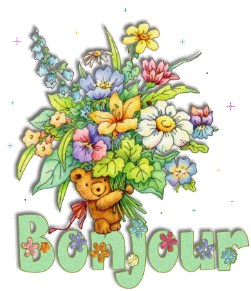 Bonjour ours en peluche et fleurs