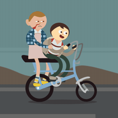 Eleven et Mike scène du vélo dessin