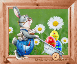 lapin brouette et oeufs de Pâques