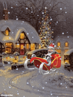 Père Noël et son traîneau sous la neige